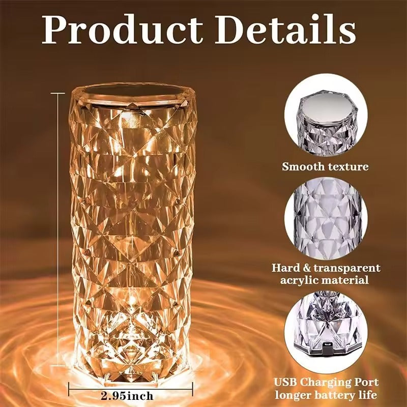 Crystal LED Table Lamp – 16 Color Rose Light Projector