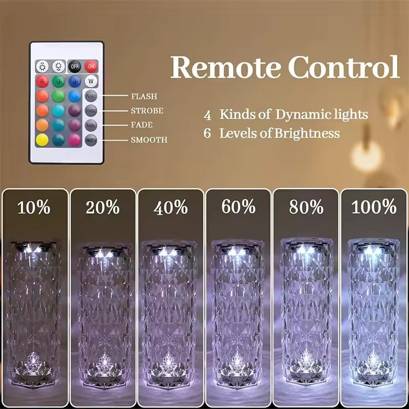 Crystal LED Table Lamp – 16 Color Rose Light Projector