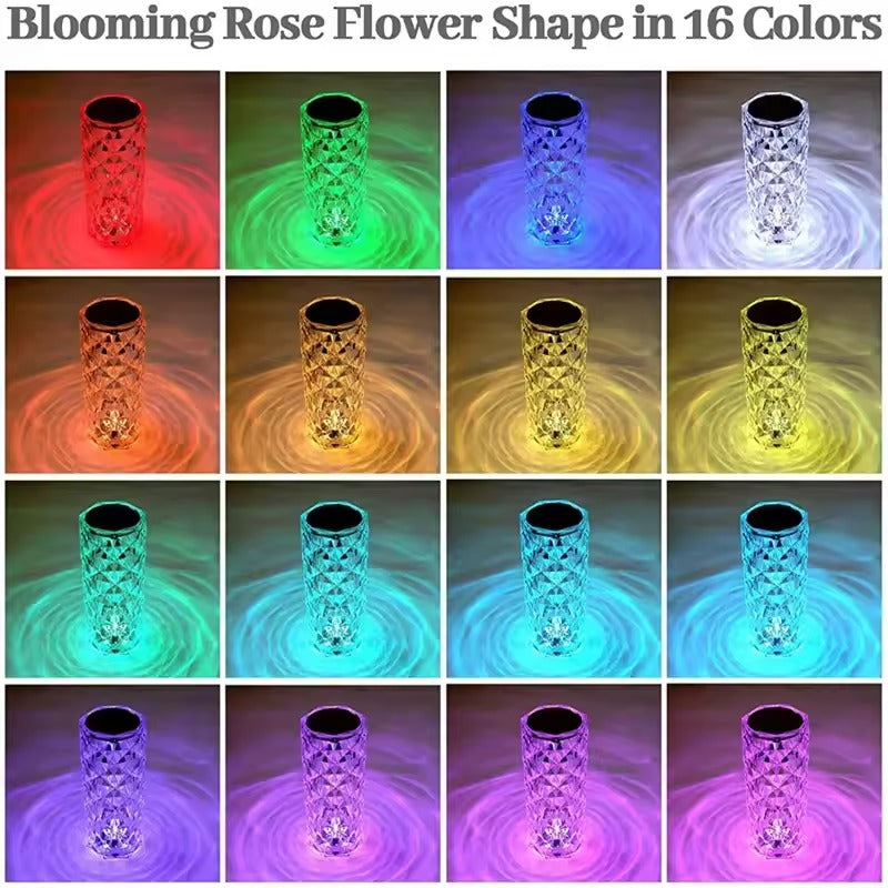 Crystal LED Table Lamp – 16 Color Rose Light Projector